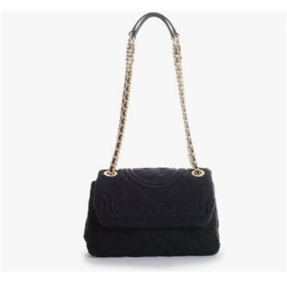 TORY BURCH Fleming soft bouclé tweed small convertible crossbody bag -Black - Picture 1 of 14